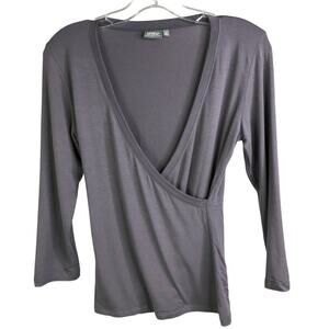 Sense Active Spa Travel Blouse Women Small Wrap Deep V-Neck Long Sleeve Pullover